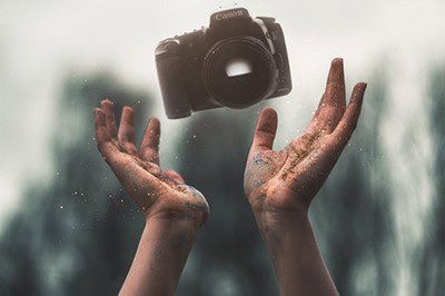 DSLR camera up in the air